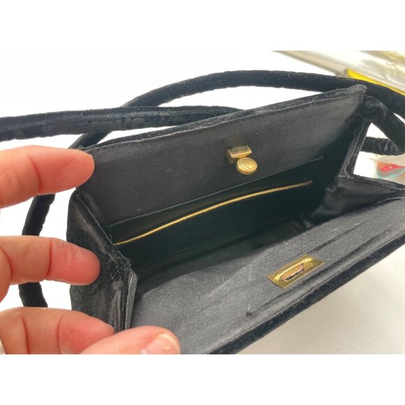 Vintage Black Velvet Handbags For Women Metal Handle Evening  Vintage Black Velvet Evening Handbag Dual Handles Gold Clasp 1950\'s